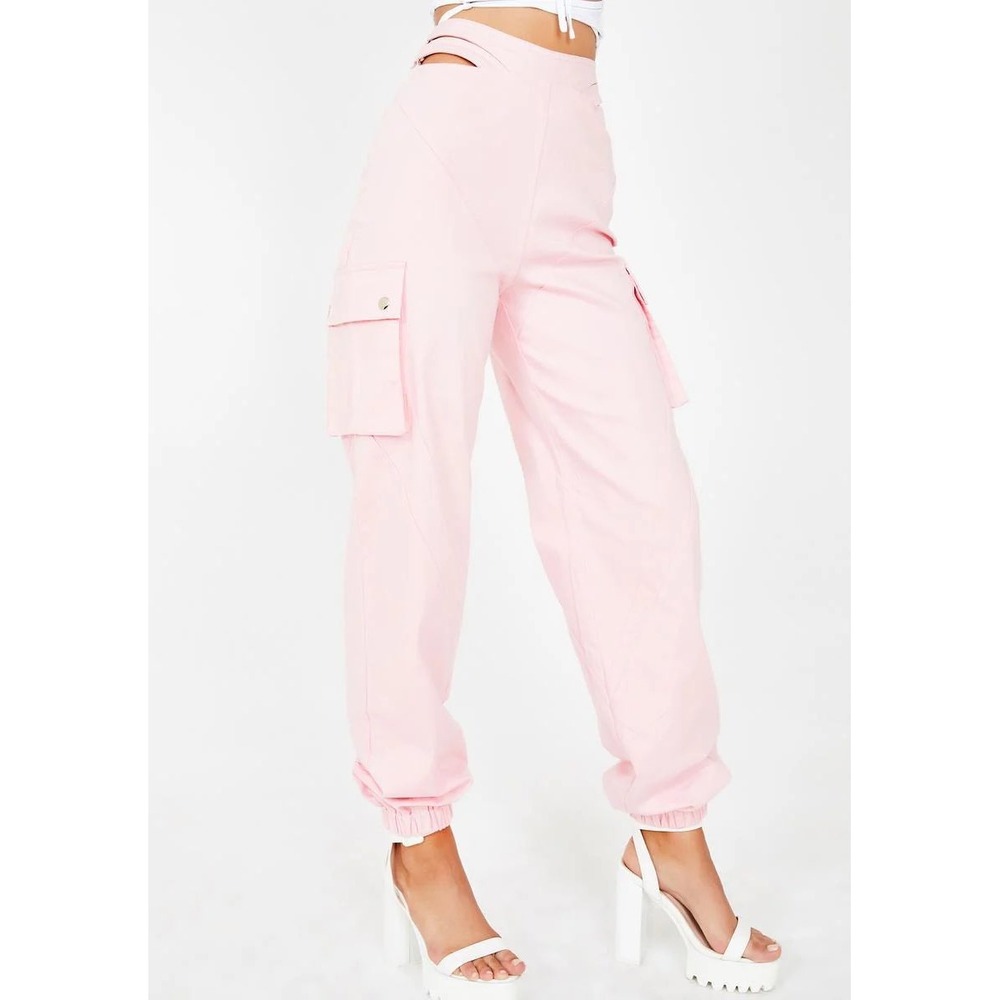 I.am.Gia Pink Cargo Pants High Waisted Buckle Strap Detail Jogger Style M